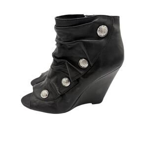 Vince Camuto Black Leather Wedge Booties Size 6